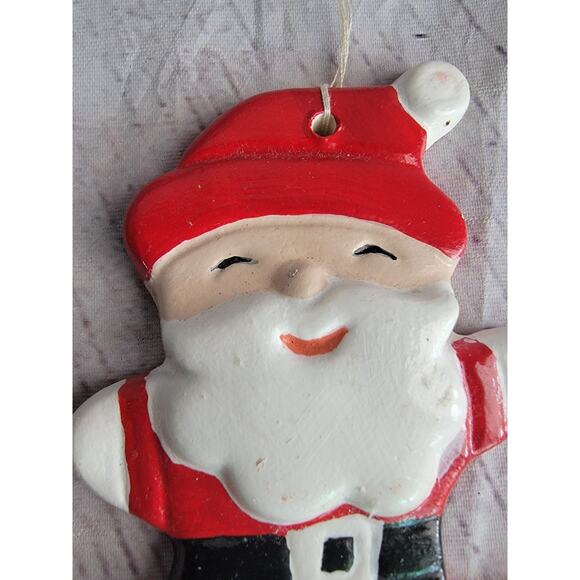 Vintage Ceramic Christmas Ornaments Santa Handpainted? Cookie Cutter Style - Picture 2 of 4